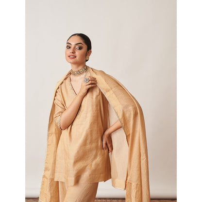 Vaaya Gold Pure Handwoven Silk Kurta with Palazzo (Set of 2)