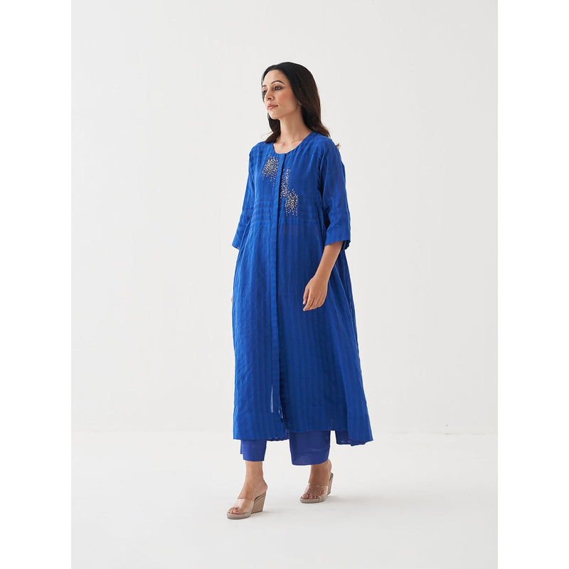 Vaaya Blue Pure Silk Chander Kurta with Pant (Set of 2)