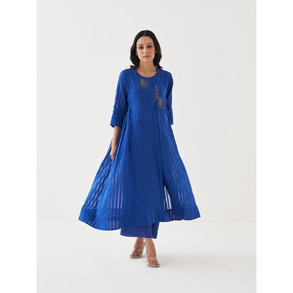 Vaaya Blue Pure Silk Chander Kurta with Pant (Set of 2)