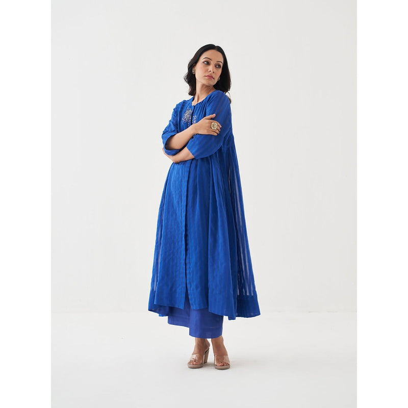 Vaaya Blue Pure Silk Chander Kurta with Pant (Set of 2)