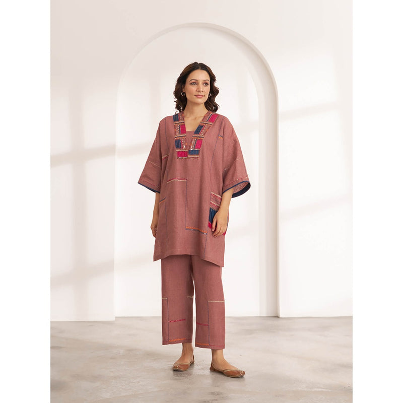 Vaaya The Cinnamon Hemp Embroidered Kurta and Pant (Set of 2)