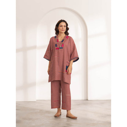 Vaaya The Cinnamon Hemp Embroidered Kurta and Pant (Set of 2)
