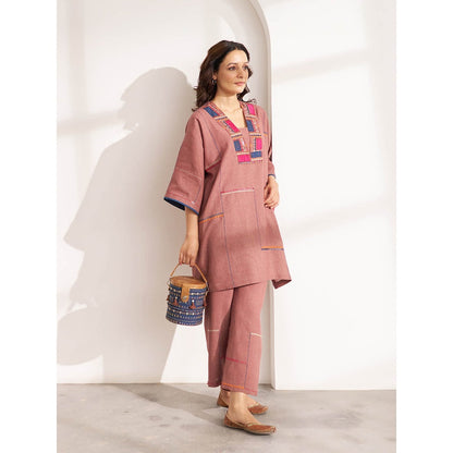 Vaaya The Cinnamon Hemp Embroidered Kurta and Pant (Set of 2)