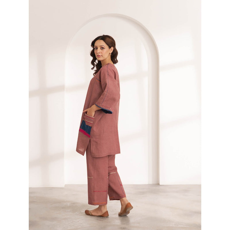 Vaaya The Cinnamon Hemp Embroidered Kurta and Pant (Set of 2)