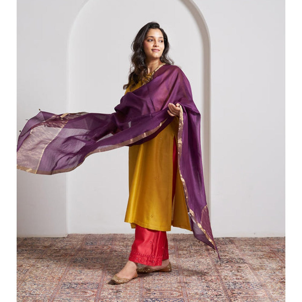 Vaaya Purple Silk Chanderi Dupatta with Handmade Tassels