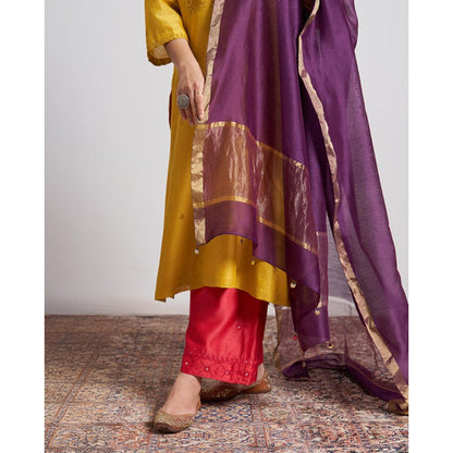 Vaaya Purple Silk Chanderi Dupatta with Handmade Tassels