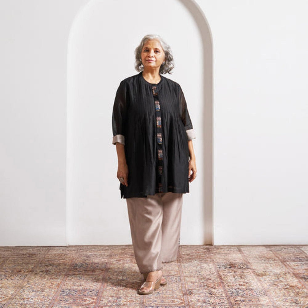 Vaaya Grey Silk Chanderi Pants with Handwork