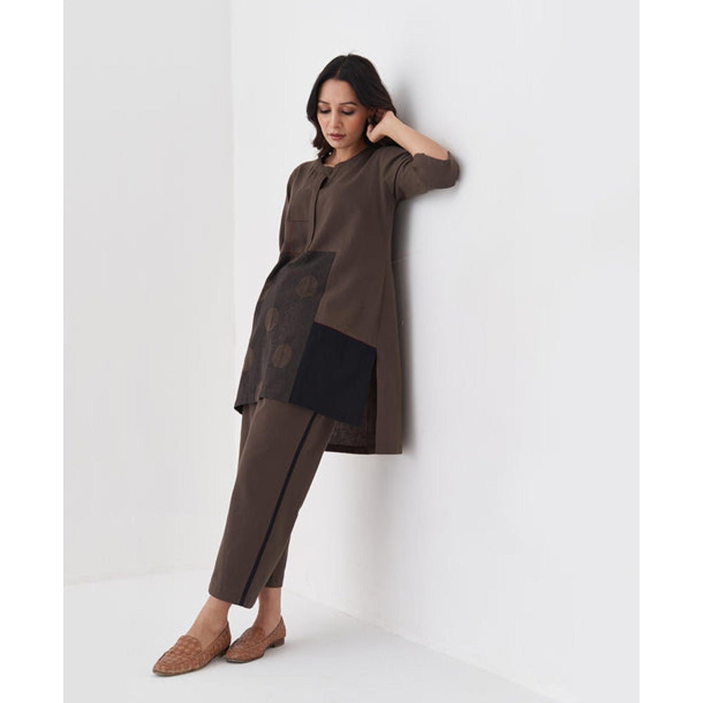Vaaya Ash Brown and Black Polka Handwoven Cotton Co-Ord Set