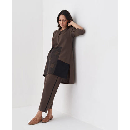 Vaaya Ash Brown and Black Polka Handwoven Cotton Co-Ord Set