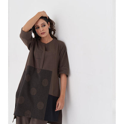 Vaaya Ash Brown and Black Polka Handwoven Cotton Co-Ord Set