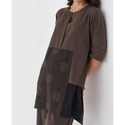 Vaaya Ash Brown and Black Polka Handwoven Cotton Co-Ord Set