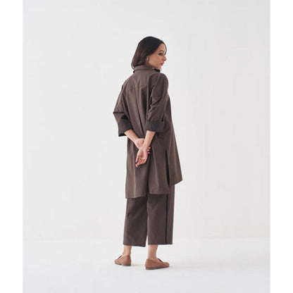 Vaaya Ash Brown and Black Anti-Fit Handwoven Cotton Co-Ord Set