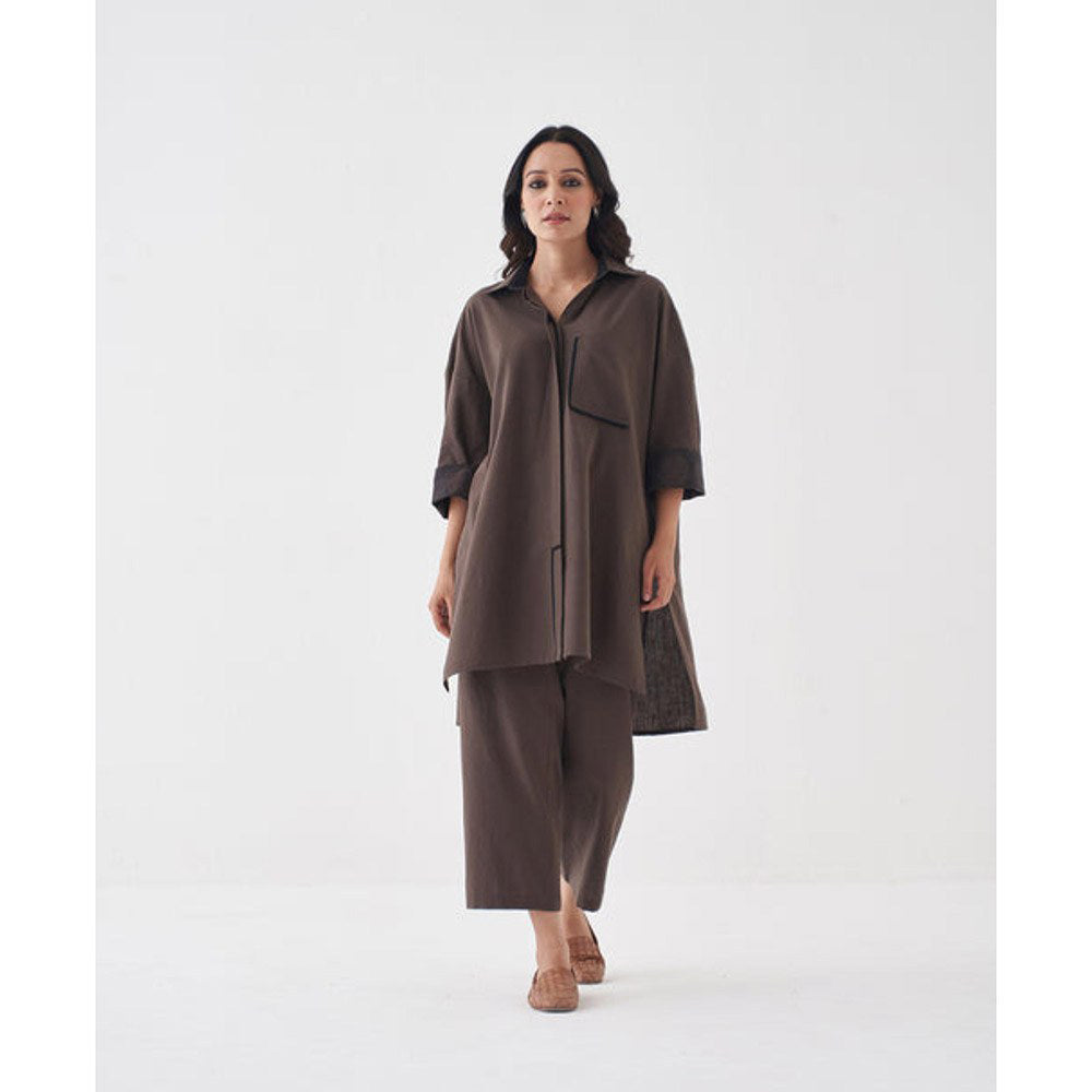 Vaaya Ash Brown and Black Anti-Fit Handwoven Cotton Co-Ord Set
