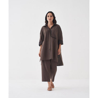 Vaaya Ash Brown and Black Anti-Fit Handwoven Cotton Co-Ord Set