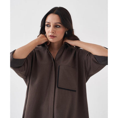 Vaaya Ash Brown and Black Anti-Fit Handwoven Cotton Co-Ord Set