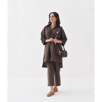 Vaaya Ash Brown and Black Anti-Fit Handwoven Cotton Co-Ord Set