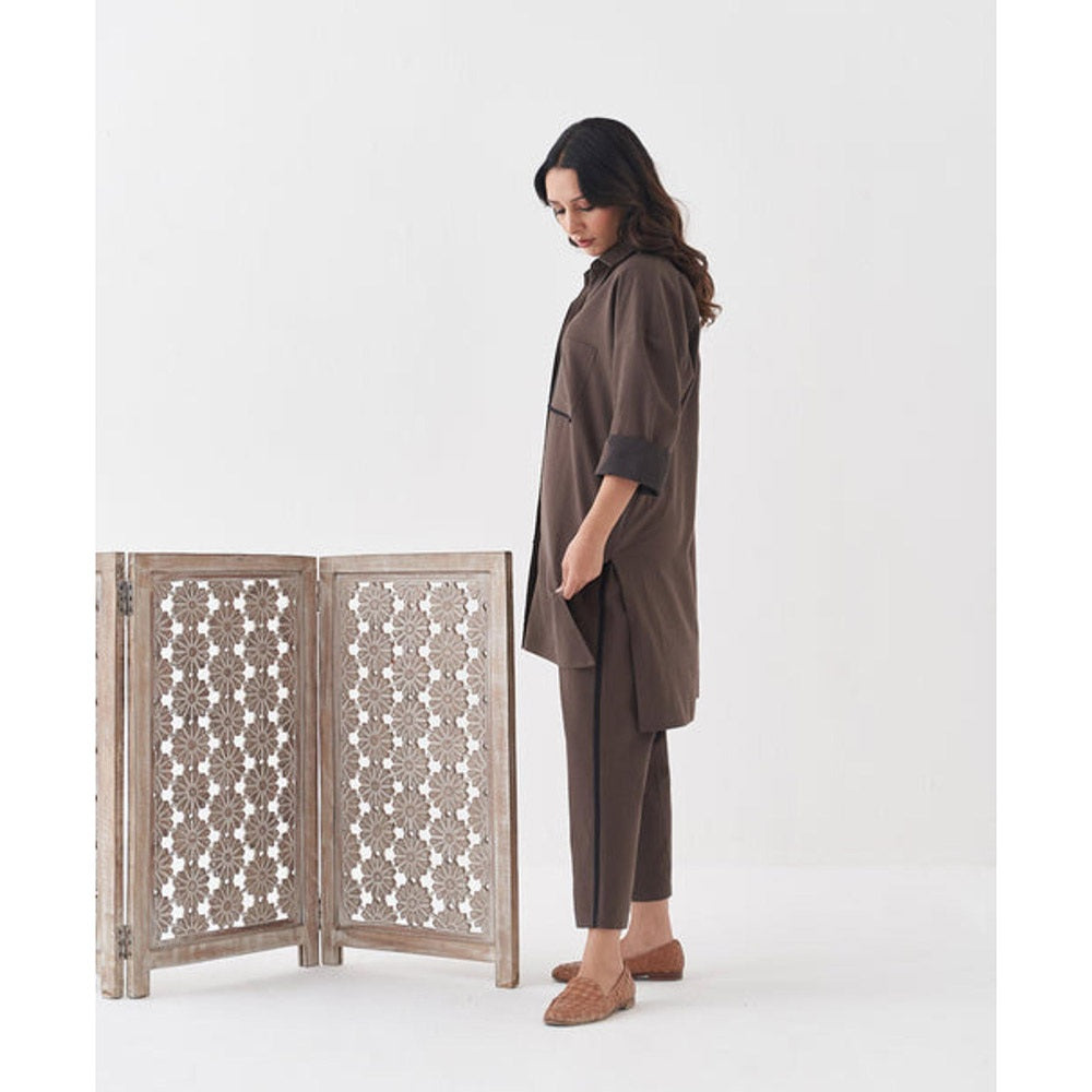 Vaaya Ash Brown and Black Anti-Fit Handwoven Cotton Co-Ord Set