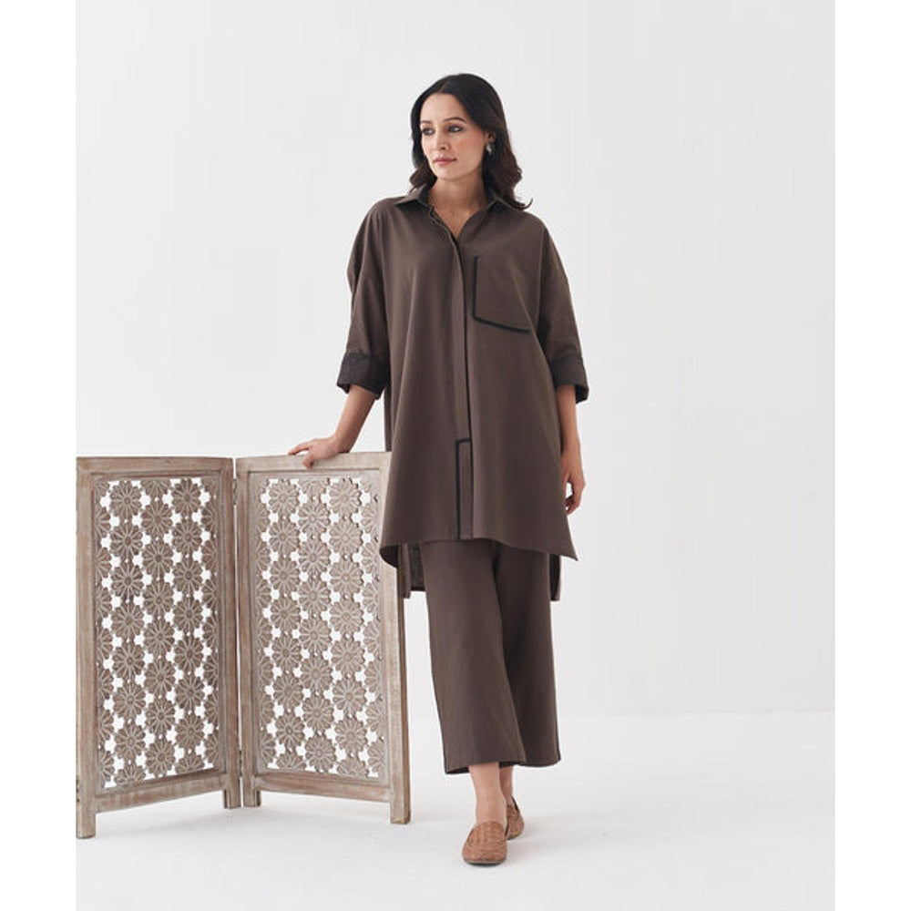 Vaaya Ash Brown and Black Anti-Fit Handwoven Cotton Co-Ord Set