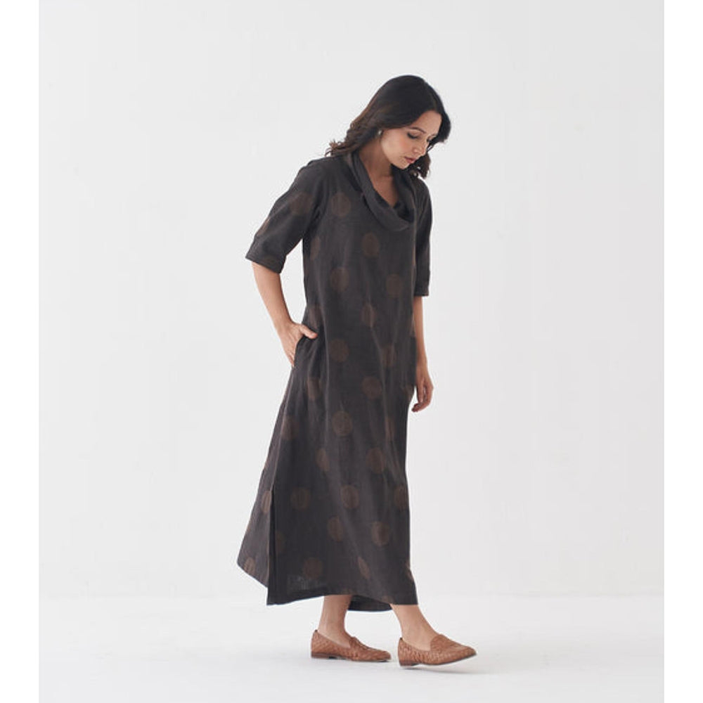 Vaaya Fawn and Black Polka Dot Cowl Neck Maxi Dress
