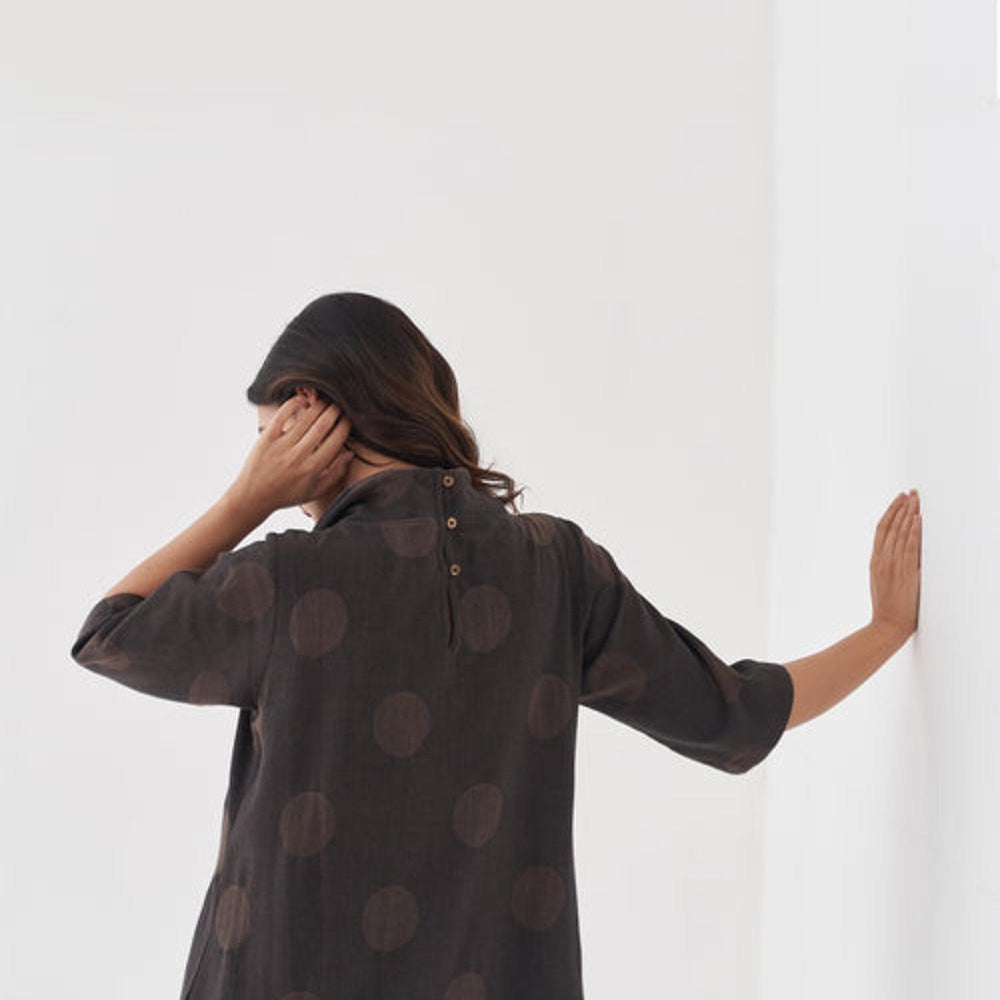 Vaaya Fawn and Black Polka Dot Cowl Neck Maxi Dress