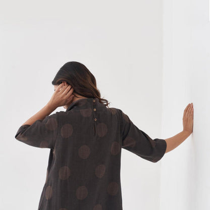 Vaaya Fawn and Black Polka Dot Cowl Neck Maxi Dress