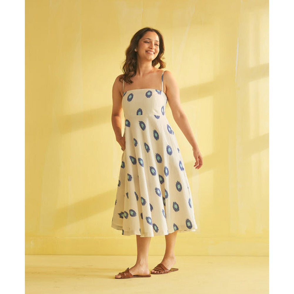 Vaaya Dotty Blue Strappy Midi Dress
