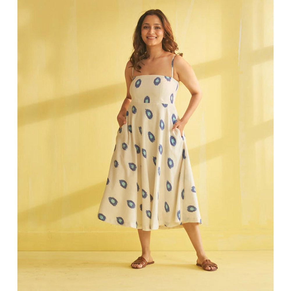 Vaaya Dotty Blue Strappy Midi Dress