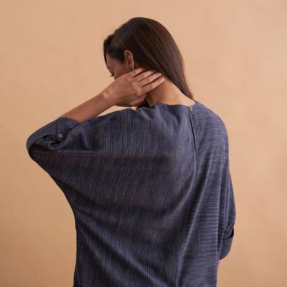 Vaaya Navy Solid Handwoven Cotton Weave Co-Ord Set
