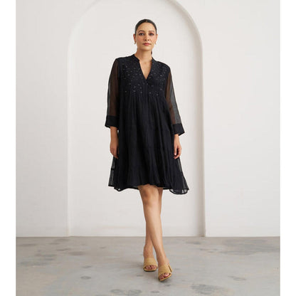 Vaaya The Twilight Black Mul Chanderi Mini Dress