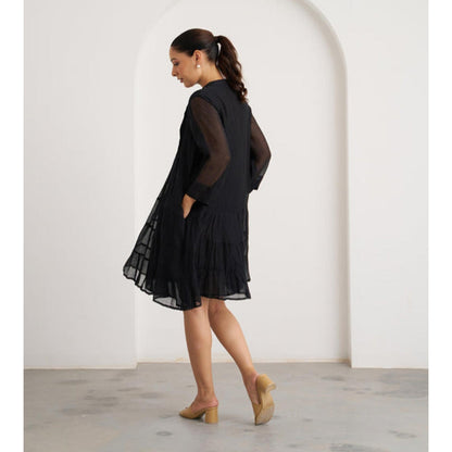 Vaaya The Twilight Black Mul Chanderi Mini Dress