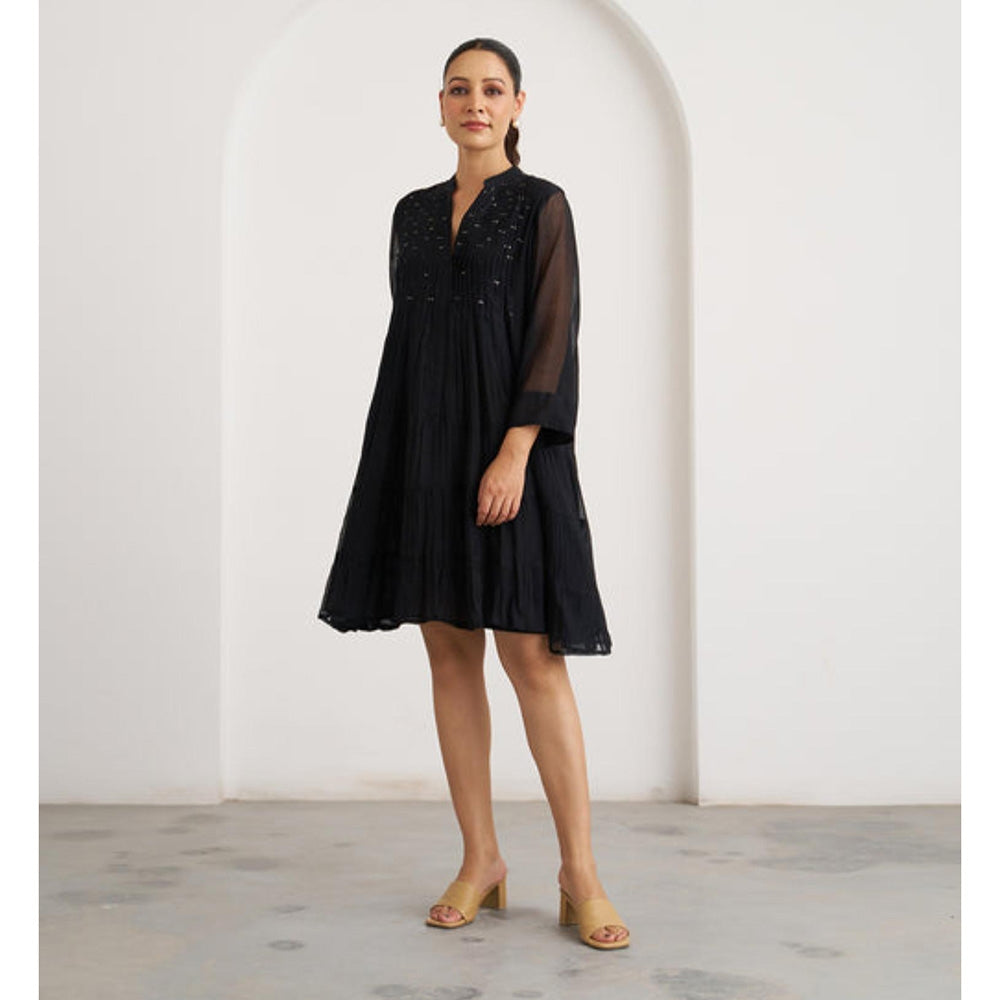 Vaaya The Twilight Black Mul Chanderi Mini Dress