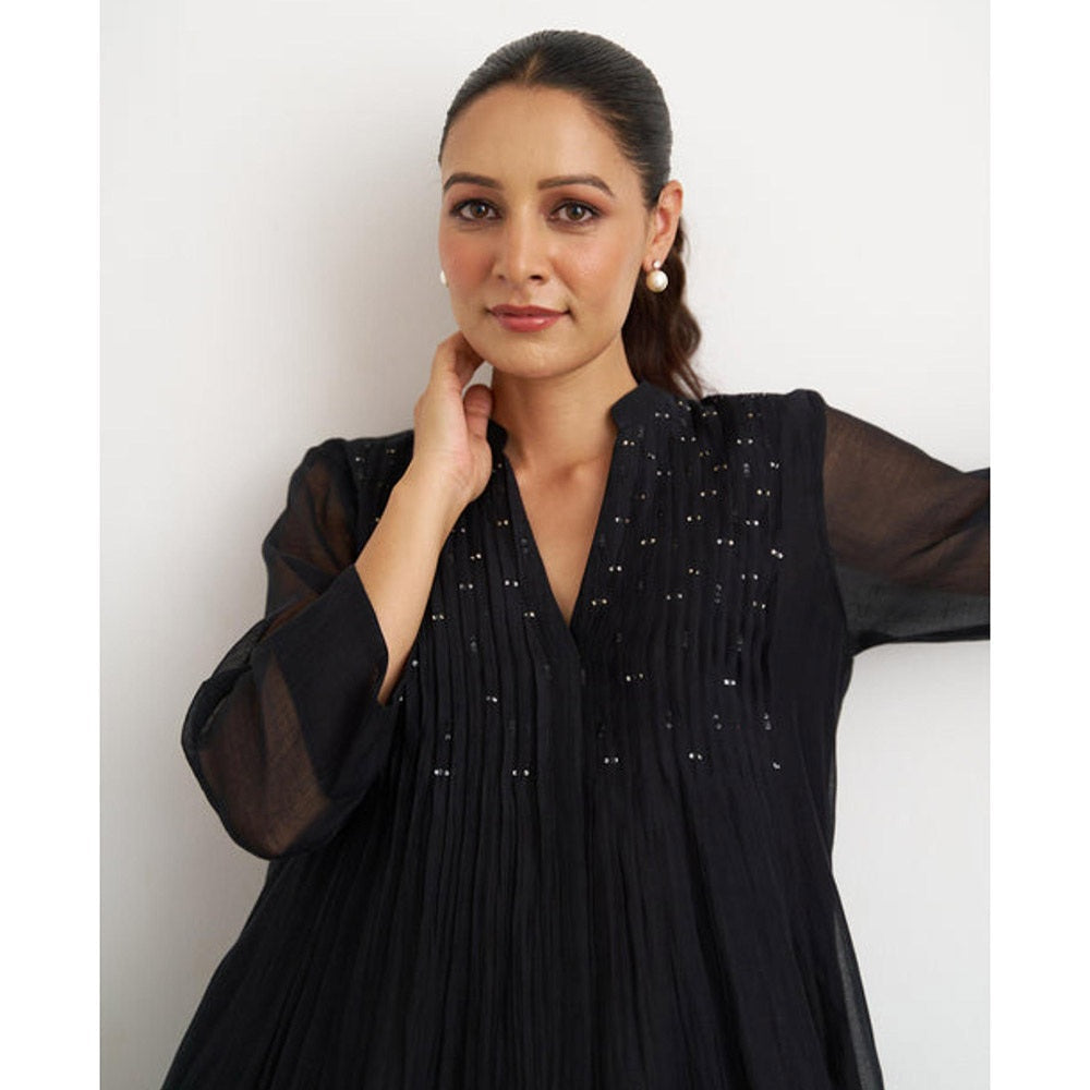 Vaaya The Twilight Black Mul Chanderi Mini Dress