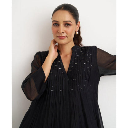 Vaaya The Twilight Black Mul Chanderi Mini Dress