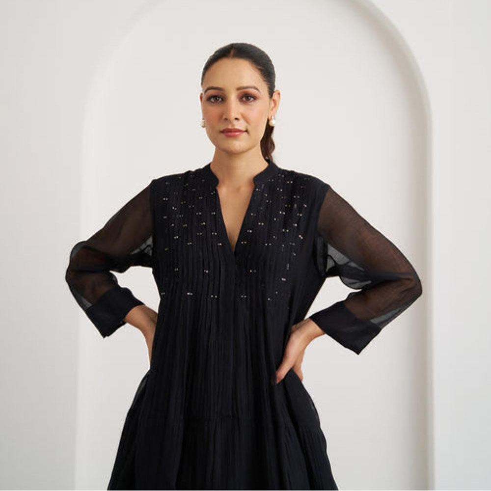 Vaaya The Twilight Black Mul Chanderi Mini Dress