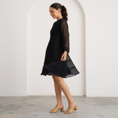 Vaaya The Twilight Black Mul Chanderi Mini Dress