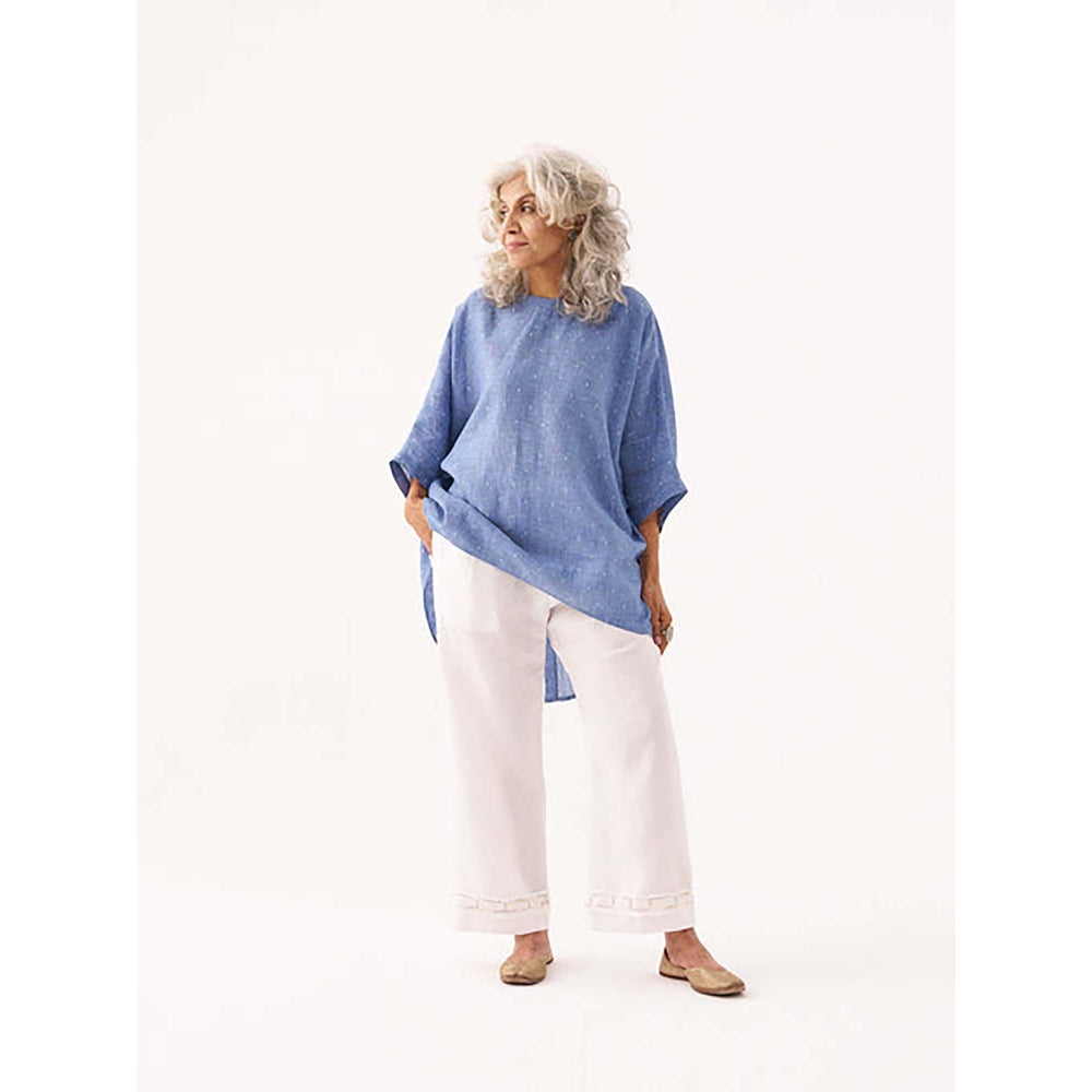 Vaaya Ivory White Pure Linen Cut-Fray Handwork Pant