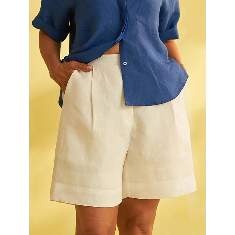 Vaaya Ivory White Pure Linen Shorts