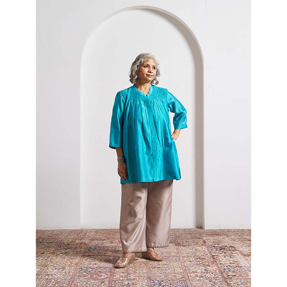 Vaaya Ferozi Blue Silk Chanderi Top