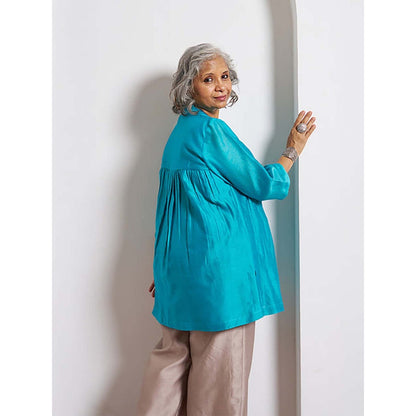 Vaaya Ferozi Blue Silk Chanderi Top