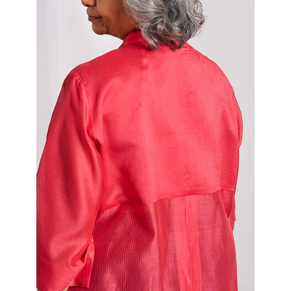 Vaaya Watermelon Red Striped Chanderi Anti-Fit Handwork Top