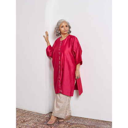 Vaaya Candy Red Silk Chanderi Anti-Fit Top