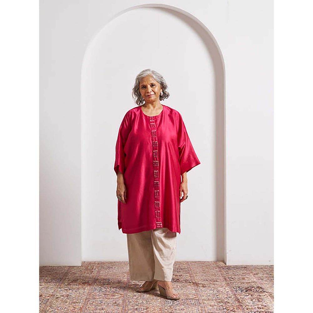 Vaaya Candy Red Silk Chanderi Anti-Fit Top