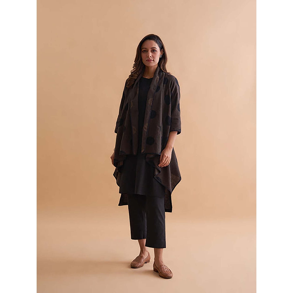 Vaaya Fawn and Black Handwoven Polka Dot Reversible Cape