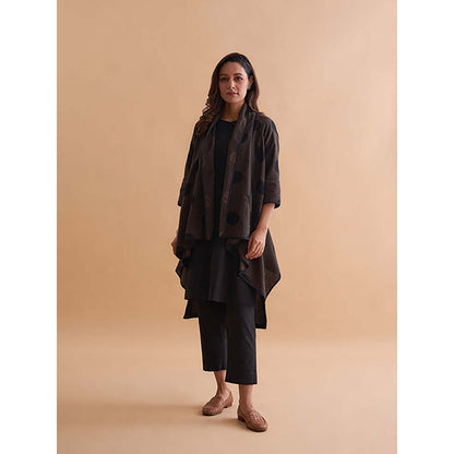 Vaaya Fawn and Black Handwoven Polka Dot Reversible Cape