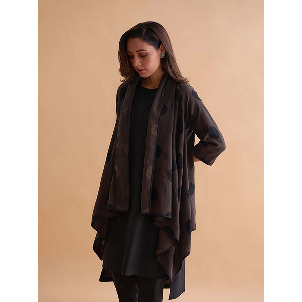 Vaaya Fawn and Black Handwoven Polka Dot Reversible Cape