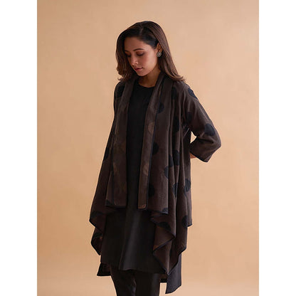 Vaaya Fawn and Black Handwoven Polka Dot Reversible Cape