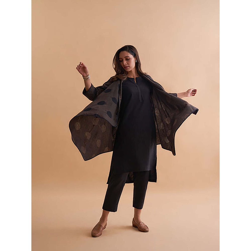 Vaaya Fawn and Black Handwoven Polka Dot Reversible Cape