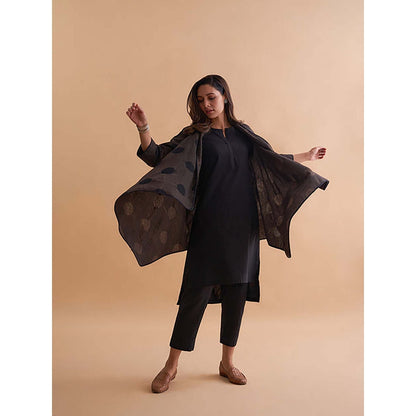 Vaaya Fawn and Black Handwoven Polka Dot Reversible Cape