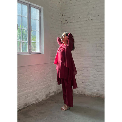 Vaaya The Waterfall Ensemble -Burgundy Shrug