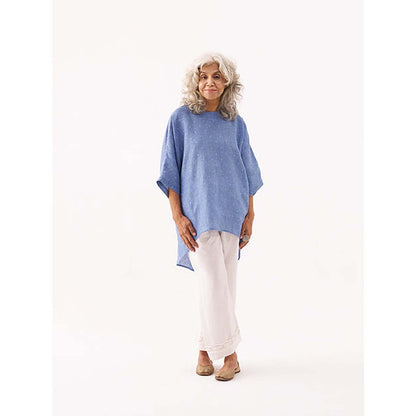 Vaaya Denim Blue Pure Linen Anti-Fit Top